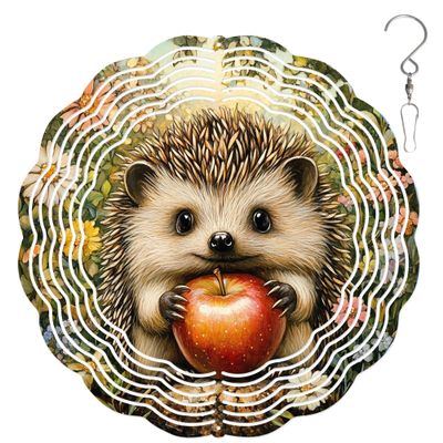 10-Inch Metal Wind Spinner Hedgehog Holds Red Apple 3D Animal Wind Spinner, Unique Metal Hanging Kinetic Wind Sculpture Ornament Gifts for Women Yard Art Garden Patio Lawn Indoor Outdoor Decor