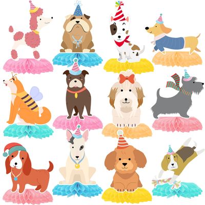 12 Pcs Retro Dog Honeycomb Centerpieces, Puppy Dog Party Favors Birthday Party Decorations Dog Centerpieces Decorations Supplies for Kids Teens Boys Girls Baby Shower