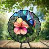 10-Inch Metal Wind Spinner Butterfly on Hibiscus 3D Floral Wind Spinner, Unique Metal Hanging Kinetic Wind Sculpture Ornament Gifts for Women Yard Art Garden Patio Lawn Indoor Outdoor Decor view 2
