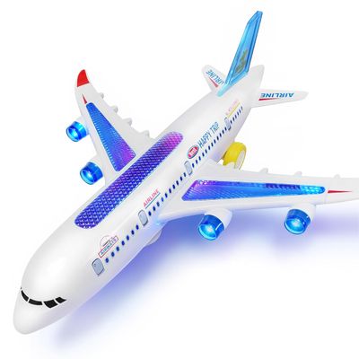 AtomDream Tech Aeroplane Toy - Electric Aeroplane Toy with Flashing LED Lights & Sounds Bump and Go Mechanism, Durable ABS Construction, for Kids Ages 3-8