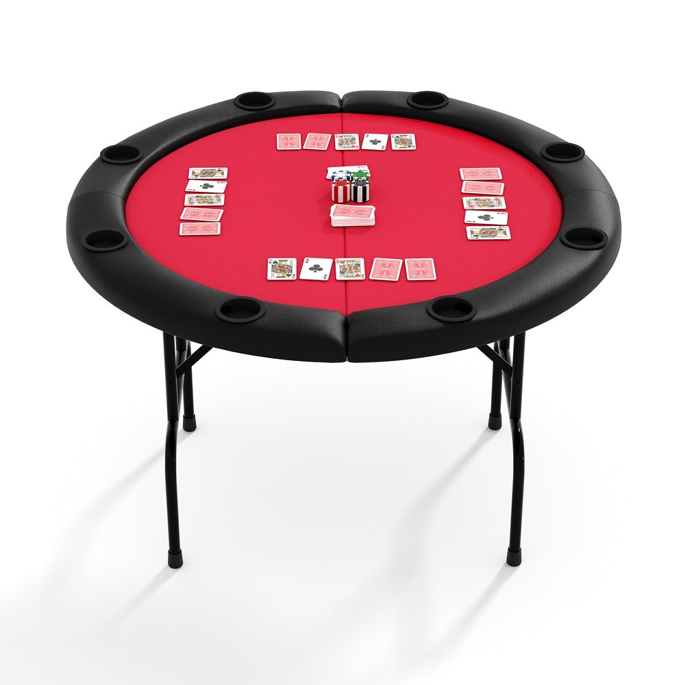 LuyFuitre 8 Player Round Folding Poker Table with Cup Holders, 48 Inch Professional Casino Grade Card Table for Texas Holdem & Blackjack, Portable Multi Gaming Table for Home, Man Cave