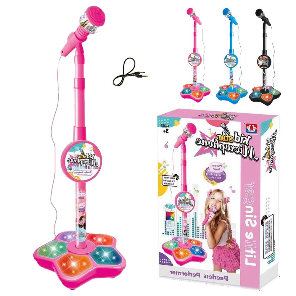 The All-in-One Microphone Toy, Kids Karaoke Microphone with Stand with Colorful Lights, Echo Effects, Adjustable Stand, Fun and Easy-to-Use, Christmas Birthday Gifts for Little Singers (Pink 1Pc)