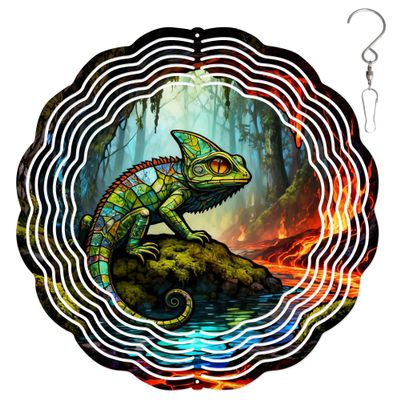 10-Inch Metal Wind Spinner Chameleon on Rock 3D Animal Wind Spinner, Unique Metal Hanging Kinetic Wind Sculpture Ornament Gifts for Women Yard Art Garden Patio Lawn Indoor Outdoor Decor