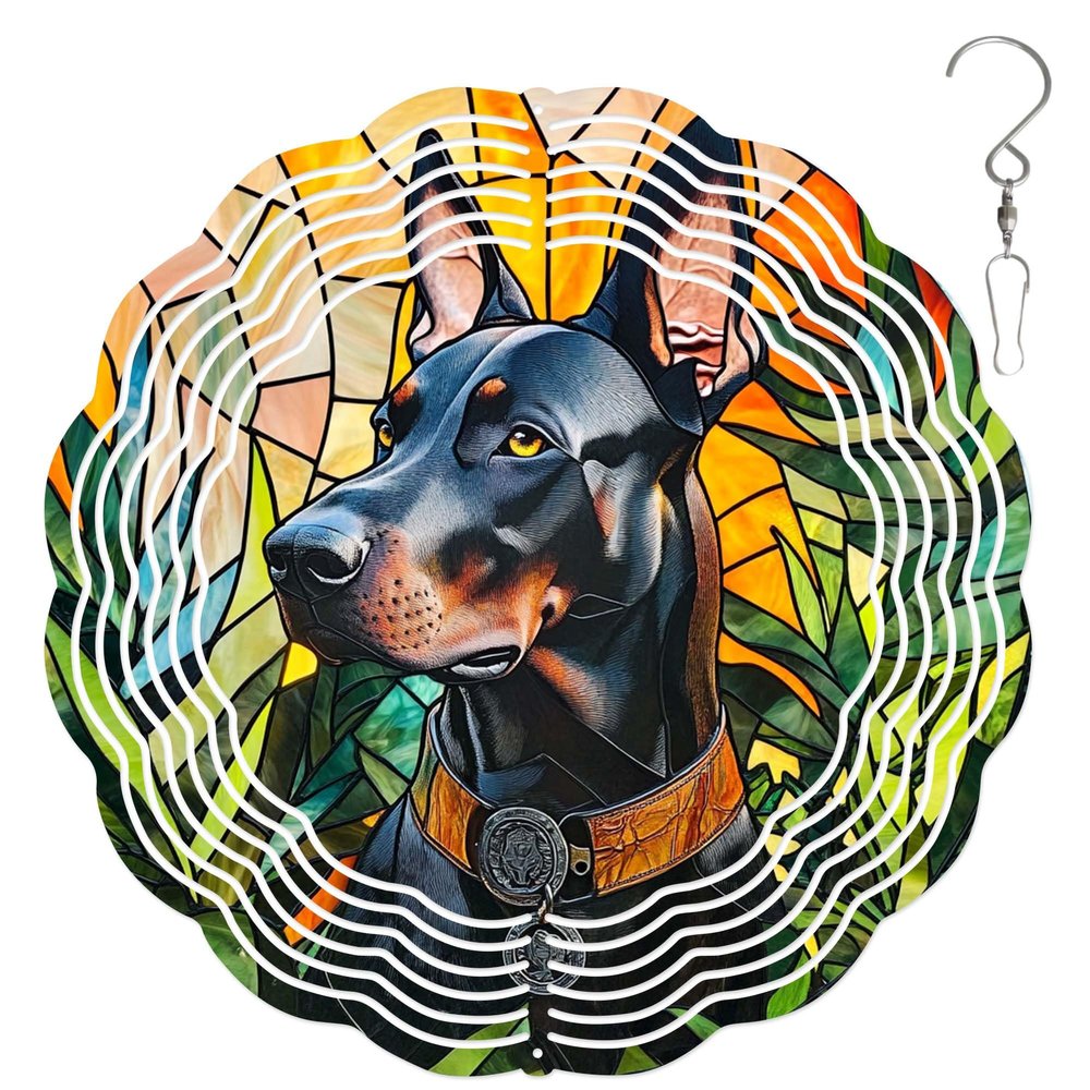10-Inch Metal Wind Spinner Doberman Pinscher 3D Dog Wind Spinner, Unique Metal Hanging Kinetic Wind Sculpture Ornament Gifts for Women Yard Art Garden Patio Lawn Indoor Outdoor Decor (1)