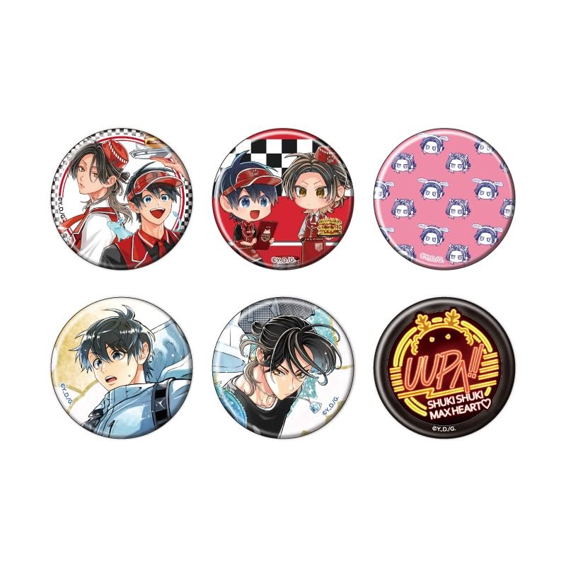 Shukyushki Max Heart 01 (Official & Drawn Illustration) Can Badge Complete Set of 6 Pieces Box