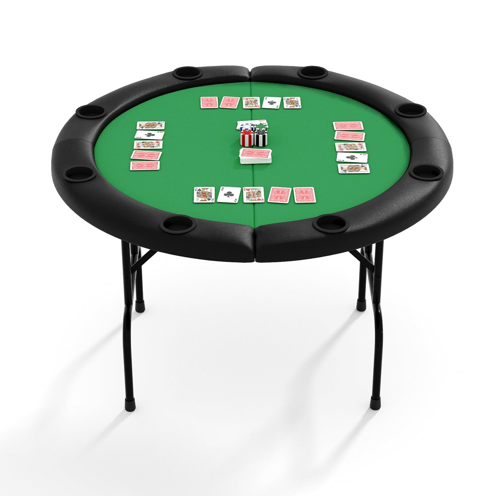 LuyFuitre 8 Player Round Folding Poker Table with Cup Holders, 48 Inch Professional Casino Grade Card Table for Texas Holdem & Blackjack, Portable Multi Gaming Table for Home, Man Cave