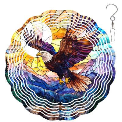 10-Inch Metal Wind Spinner Bald Eagle 3D Bird Wind Spinner, Unique Metal Hanging Kinetic Wind Sculpture Ornament Gifts for Women Yard Art Garden Patio Lawn Indoor Outdoor Decor (2)
