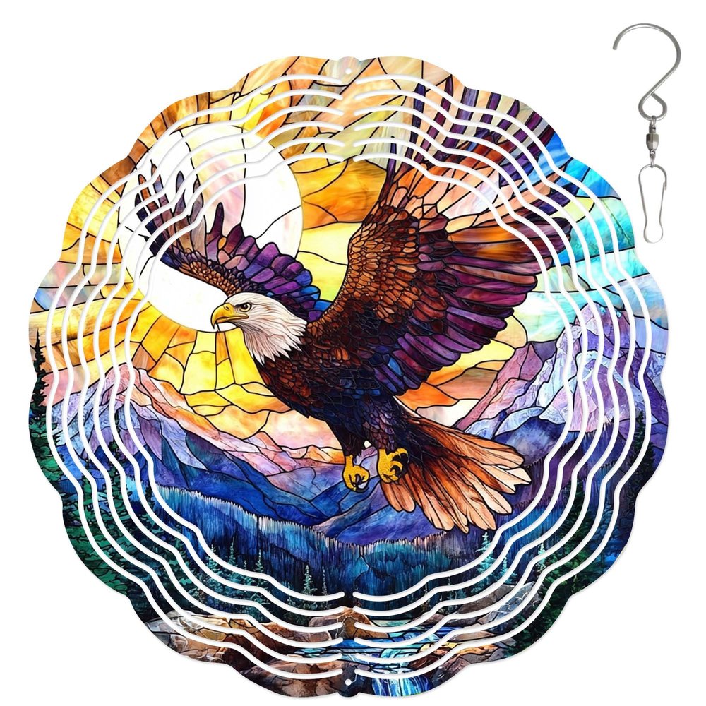 10-Inch Metal Wind Spinner Bald Eagle 3D Bird Wind Spinner, Unique Metal Hanging Kinetic Wind Sculpture Ornament Gifts for Women Yard Art Garden Patio Lawn Indoor Outdoor Decor (2)