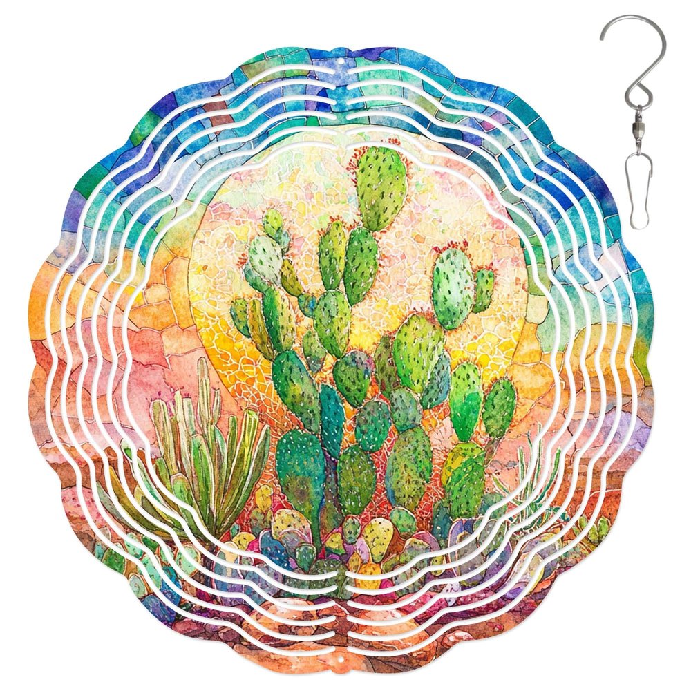 10-Inch Metal Wind Spinner Various Cacti 3D Plant Wind Spinner, Unique Metal Hanging Kinetic Wind Sculpture Ornament Gifts for Women Yard Art Garden Patio Lawn Indoor Outdoor Decor