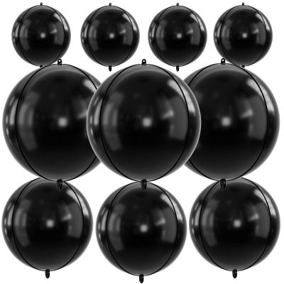 10Pcs Black Round Foil Balloons, 22" 18" 15" 4D Helium Sphere Mylar Balloon, Metallic Black Foil Baloon for Birthday Graduation Wedding Anniversary New Year Eve Disco Party Decorations