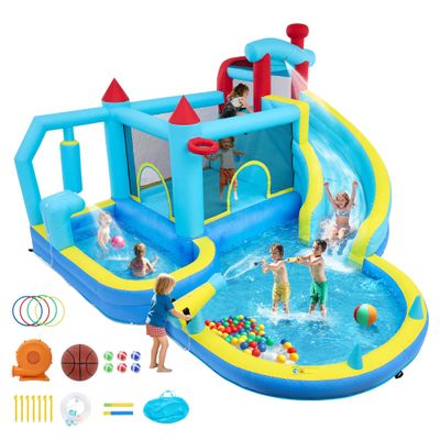 Garvee Inflatable Bounce House for Kids, Inflatable Water Slide with Blower, Climbing Wall, Jumping, Splash Pool, Basketball Hoop for Boys and Girls Indoor Outdoor Backyard