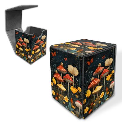 HGGJFLYX Deck Box for MTG/TCG/CCG, 100+ Sleeved Card Holder, PU Leather Trading Card Storage Box Case with Magnetic Closure, Quick Access for MTG Commander Game Cards, Cartoon Mushrooms