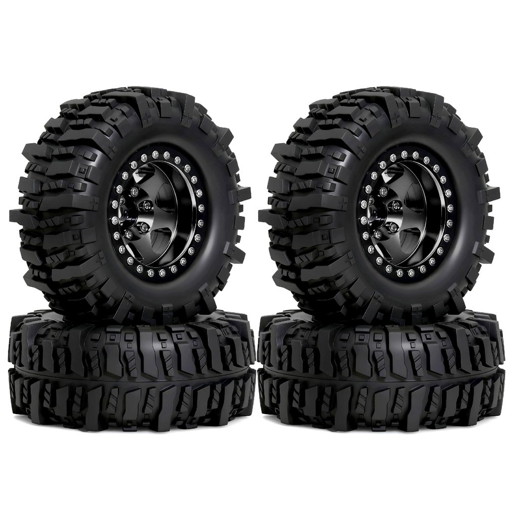 1.9'' Crawler Tires Mud Slingers Tyre OD 3.75'' For 1/12 RC Crawler MJX H12Y+ MN-128 MN82S LC79 1.9'' Beadlock Wheels (Black)
