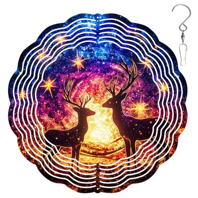 10-Inch Metal Wind Spinner Spotted Deer in Starry Night 3D Animal Wind Spinner, Unique Metal Hanging Kinetic Wind Sculpture Ornament Gifts for Women Yard Art Garden Patio Lawn Indoor Outdoor Decor (2)