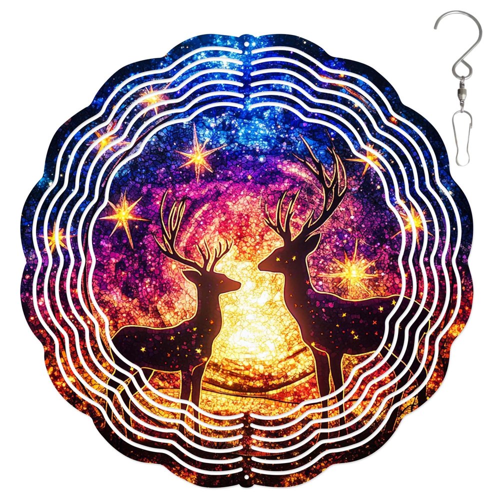 10-Inch Metal Wind Spinner Spotted Deer in Starry Night 3D Animal Wind Spinner, Unique Metal Hanging Kinetic Wind Sculpture Ornament Gifts for Women Yard Art Garden Patio Lawn Indoor Outdoor Decor (2)