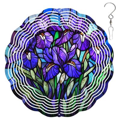 10-Inch Metal Wind Spinner Purple Irises 3D Floral Wind Spinner, Unique Metal Hanging Kinetic Wind Sculpture Ornament Gifts for Women Yard Art Garden Patio Lawn Indoor Outdoor Decor