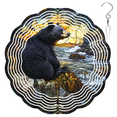 10-Inch Metal Wind Spinner Black Bear by Stream 3D Wildlife Wind Spinner, Unique Metal Hanging Kinetic Wind Sculpture Ornament Gifts for Women Yard Art Garden Patio Lawn Indoor Outdoor Decor