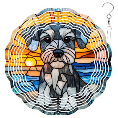 10-Inch Metal Wind Spinner Schnauzer by Sunset Ocean 3D Dog Wind Spinner, Unique Metal Hanging Kinetic Wind Sculpture Ornament Gifts for Women Yard Art Garden Patio Lawn Indoor Outdoor Decor (1)