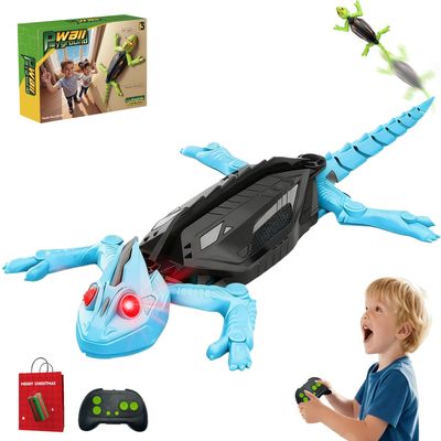 2025 New - Play Pack,Floor & Wall Driving Dual Mode,Wall Crawling Gecko Remote Control Electric Toy with LED Glowing Eyes,Wall Climbing RC Gecko Toy for Kids (B1)