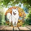 10-Inch Metal Wind Spinner Samoyed on Golden Ginkgo Leaves3D Dog Wind Spinner, Unique Metal Hanging Kinetic Wind Sculpture Ornament Gifts for Women Yard Art Garden Patio Lawn Indoor Outdoor Decor view 2