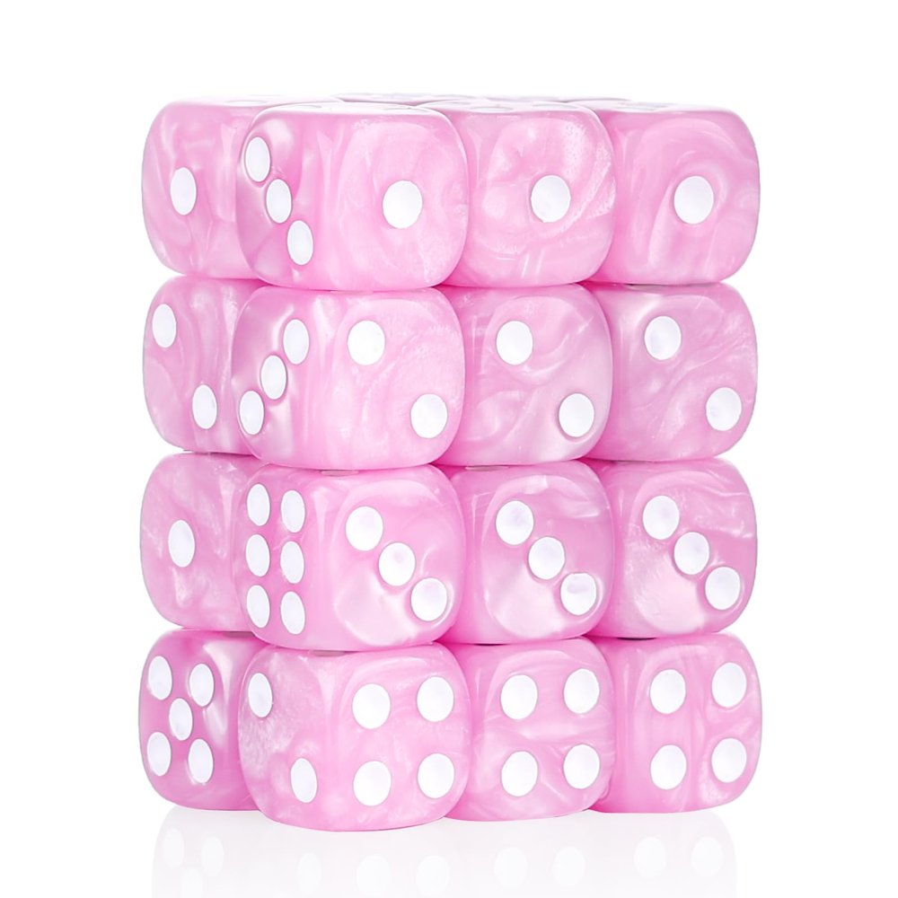 24 of Pack 16MM 6 Sided Dice Set,Pearl Pattern D6 Game Dice Set, 6 Sided Standard Dices for Yahtzee, Bunco or Teaching Math,with Portable Dice Pouch(Light Purple Pearl)