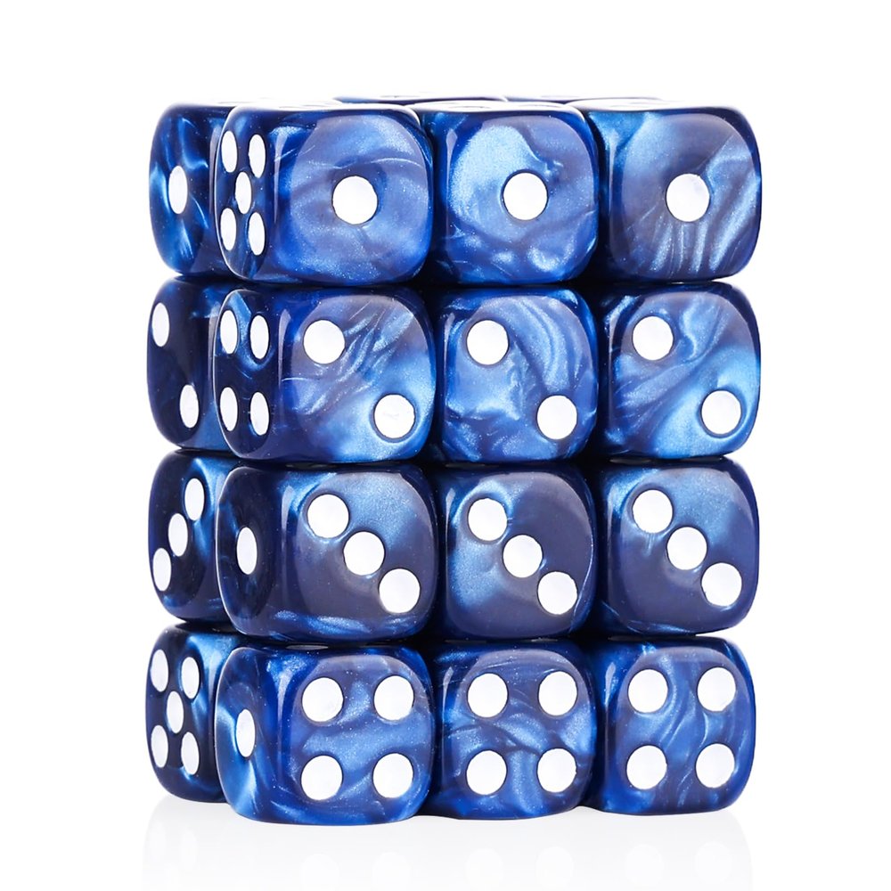 24 of Pack 16MM 6 Sided Dice Set,Pearl Pattern D6 Game Dice Set, 6 Sided Standard Dices for Yahtzee, Bunco or Teaching Math,with Portable Dice Pouch(Blue Pearl)