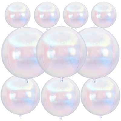 10Pcs Iridescent Round Foil Balloons, 22" 18" 10" 4D Helium Clear Balloon, Metallic Iridescent Foil Baloon for Graduation Birthday Wedding New Year 2026 Disco Anniversary Party Decorations