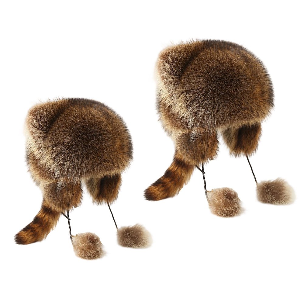 Altriapendragon Furry Cartoon Racoon Hat with Earflap Tail for Halloween Headwear Long Haired Hat Oversized Headgear for Winter Yellow