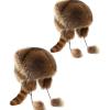 Altriapendragon Furry Cartoon Racoon Hat with Earflap Tail for Halloween Headwear Long Haired Hat Oversized Headgear for Winter Yellow view 4