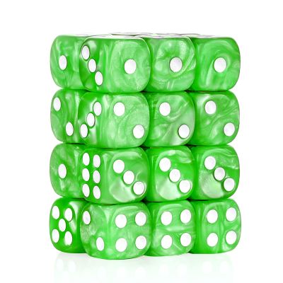 24 of Pack 16MM 6 Sided Dice Set,Pearl Pattern D6 Game Dice Set, 6 Sided Standard Dices for Yahtzee, Bunco or Teaching Math,with Portable Dice Pouch(Green Pearl)
