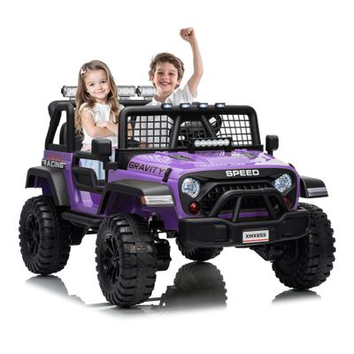 24V 2-Seater Kids Electric Truck with Parent Remote Control, 100Min Ride-on Car, 4WD Dual Motor, 2 Speeds, Spring Shock Absorber, LED Headlights, Siblings Gift Kids Electric Vehicle, Purple