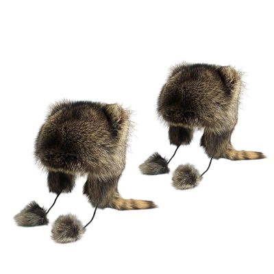 Altriapendragon Furry Cartoon Racoon Hat with Earflap Tail for Halloween Headwear Long Haired Hat Oversized Headgear for Winter