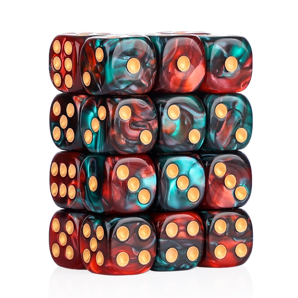24 of Pack 16MM 6 Sided Dice Set,Two Colours D6 Game Dice Set, 6 Sided Standard Dices for Yahtzee, Bunco or Teaching Math,with Portable Dice Pouch(Red and Green)
