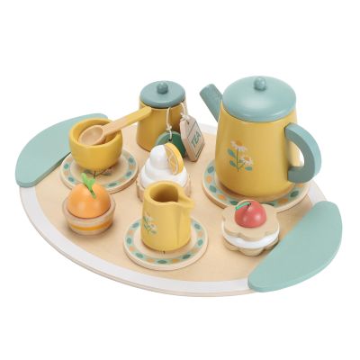 Fdit Wooden Tea Party Set Enhance Social Skills Toddler Tea Set for Kids Boys Girls Wood Color