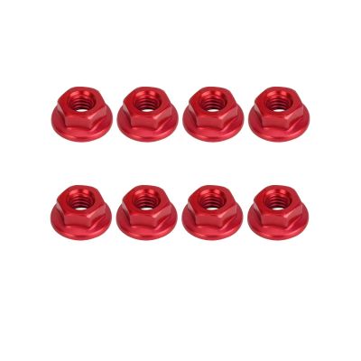 8PCS Flange M4 Lock Nuts Aluminum M4 Wheel Hardware for 1/10 RC Crawler TRX4 SCX10 Axial HPI TLR ECX Model Car Vehicles Upgraded Replacement Parts (Red)