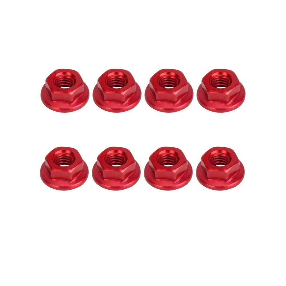 8PCS Flange M4 Lock Nuts Aluminum M4 Wheel Hardware for 1/10 RC Crawler TRX4 SCX10 Axial HPI TLR ECX Model Car Vehicles Upgraded Replacement Parts (Red)