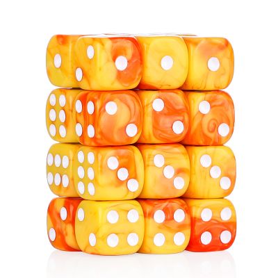 24 of Pack 16MM 6 Sided Dice Set,Two Colours D6 Game Dice Set, 6 Sided Standard Dices for Yahtzee, Bunco or Teaching Math,with Portable Dice Pouch(Orange and Yellow)