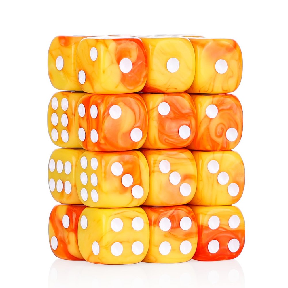 24 of Pack 16MM 6 Sided Dice Set,Two Colours D6 Game Dice Set, 6 Sided Standard Dices for Yahtzee, Bunco or Teaching Math,with Portable Dice Pouch(Orange and Yellow)