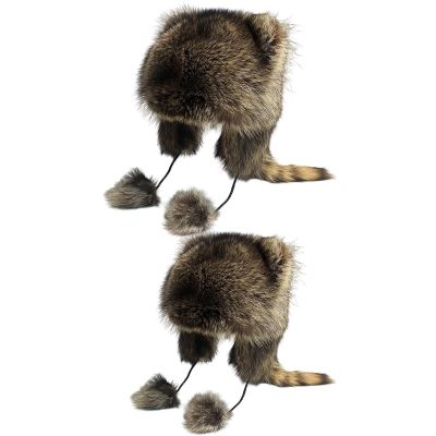 Altriapendragon Furry Cartoon Racoon Hat with Earflap Tail for Halloween Headwear Long Haired Hat Oversized Headgear for Winter