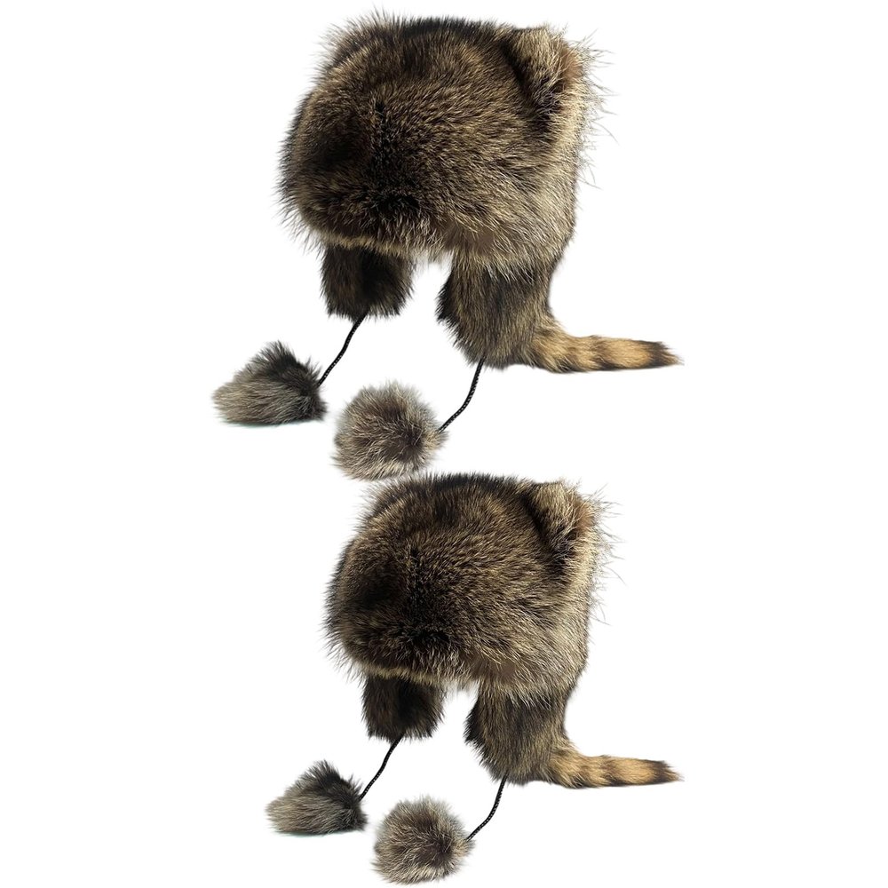 Altriapendragon Furry Cartoon Racoon Hat with Earflap Tail for Halloween Headwear Long Haired Hat Oversized Headgear for Winter
