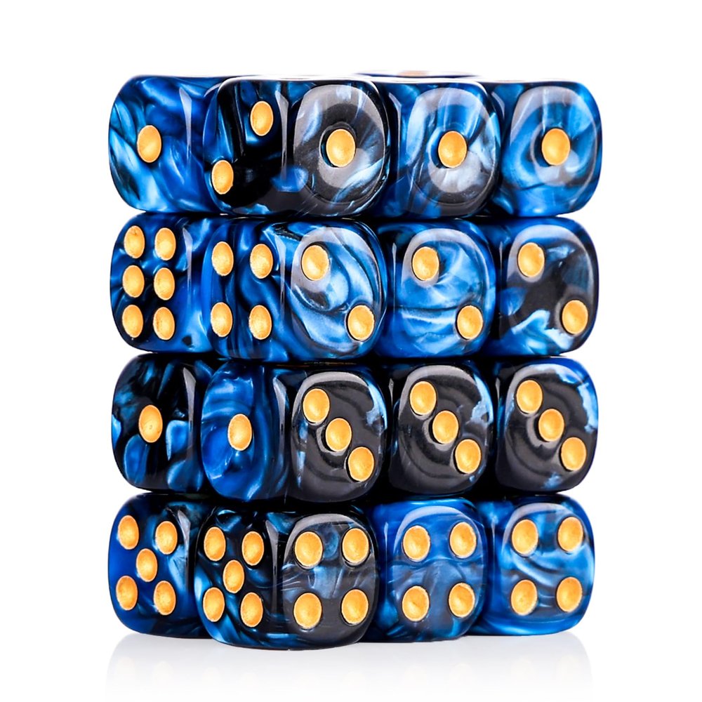 24 of Pack 16MM 6 Sided Dice Set,Two Colours D6 Game Dice Set, 6 Sided Standard Dices for Yahtzee, Bunco or Teaching Math,with Portable Dice Pouch(Blue and Black)