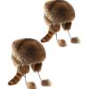 Altriapendragon Furry Cartoon Racoon Hat with Earflap Tail for Halloween Headwear Long Haired Hat Oversized Headgear for Winter Yellow view 1