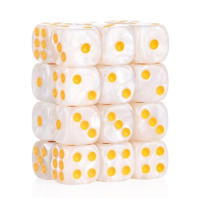 24 of Pack 16MM 6 Sided Dice Set,Pearl Pattern D6 Game Dice Set, 6 Sided Standard Dices for Yahtzee, Bunco or Teaching Math,with Portable Dice Pouch(White Pearl)