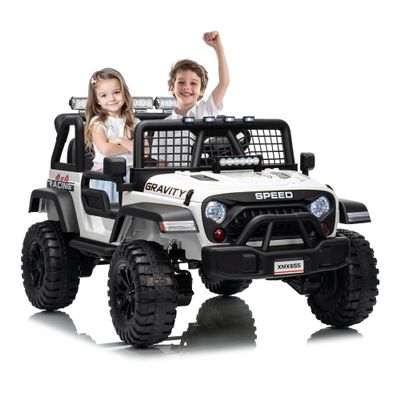 24V 2-Seater Kids Electric Truck with Parent Remote Control, 100Min Ride-on Car, 4WD Dual Motor, 2 Speeds, Spring Shock Absorber, LED Headlights, Siblings Gift Kids Electric Vehicle, White