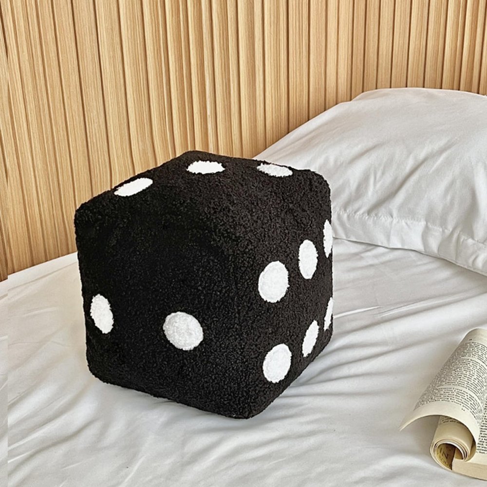 7.9 X 7.9 in Dice Pillow, Cube Dice Pillow, White Plush Dice Pillows for Bed, Fun Throwable Cube Dices Pillows, for Gaming Room Decor, Couch, Bedroom (30 * 30cm,Black)