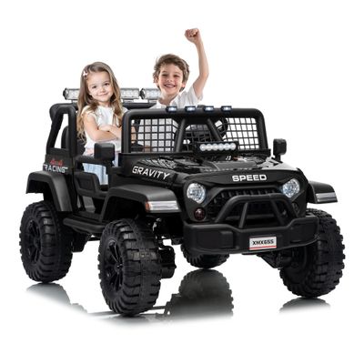 24V 2-Seater Kids Electric Truck with Parent Remote Control, 100Min Ride-on Car, 4WD Dual Motor, 2 Speeds, Spring Shock Absorber, LED Headlights, Siblings Gift Kids Electric Vehicle, Black