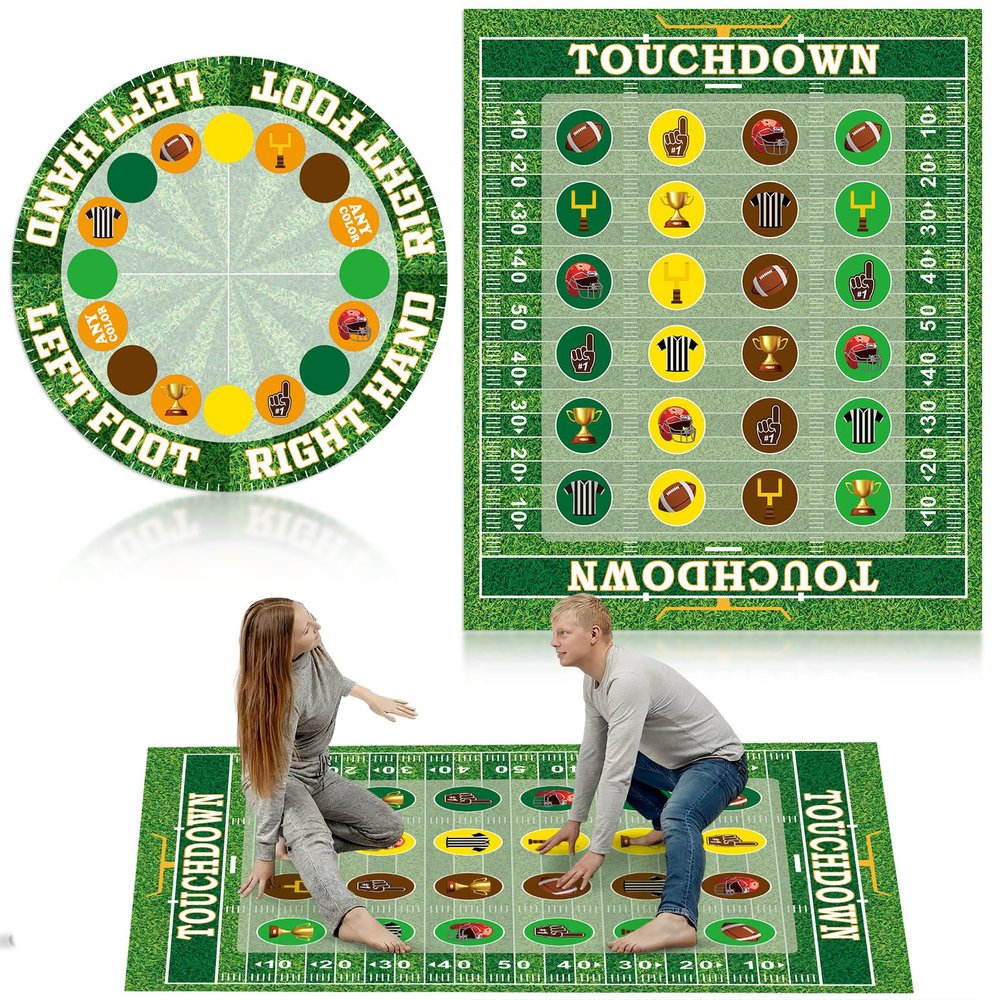 Capoda 2 Pcs Football Party Game Football Twist Pose Mat with Spinner Sport Poses Floor Mat Spinner for Sport Game Day Tailgate Party Family Classroom School Activity
