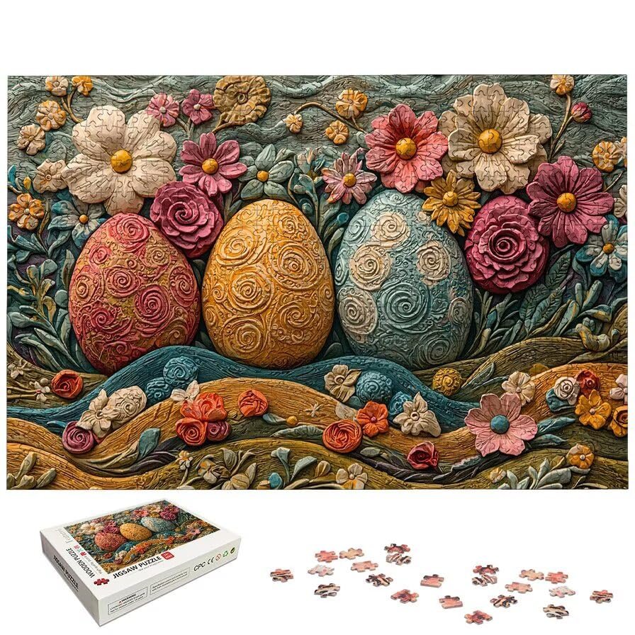 Easter Egg Puzzle 3000 Pieces, Easter Puzzles for Adults 3000 Pieces, Wooden Puzzle for Adults, Jigsaw Puzzles with Exquisite Packaging Box, Challenging Game for Families, Gifts for Women/Men, -5285