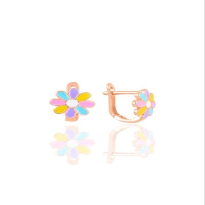 925 Sterling Silver Rose Gold Plated Enamel Daisy Clip-On Earrings for Children, 8.8mm Fun & refined Kids Jewelry Accessory - Silver,