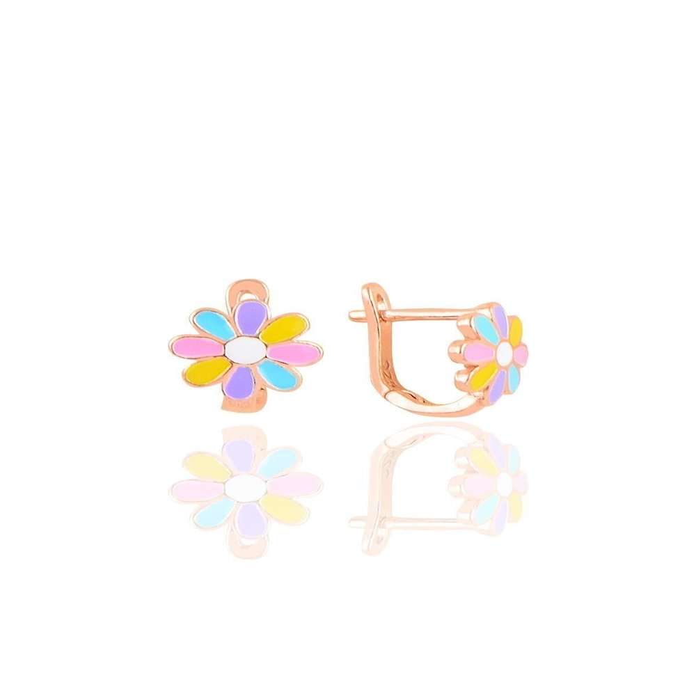 925 Sterling Silver Rose Gold Plated Enamel Daisy Clip-On Earrings for Children, 8.8mm Fun & refined Kids Jewelry Accessory - Silver,
